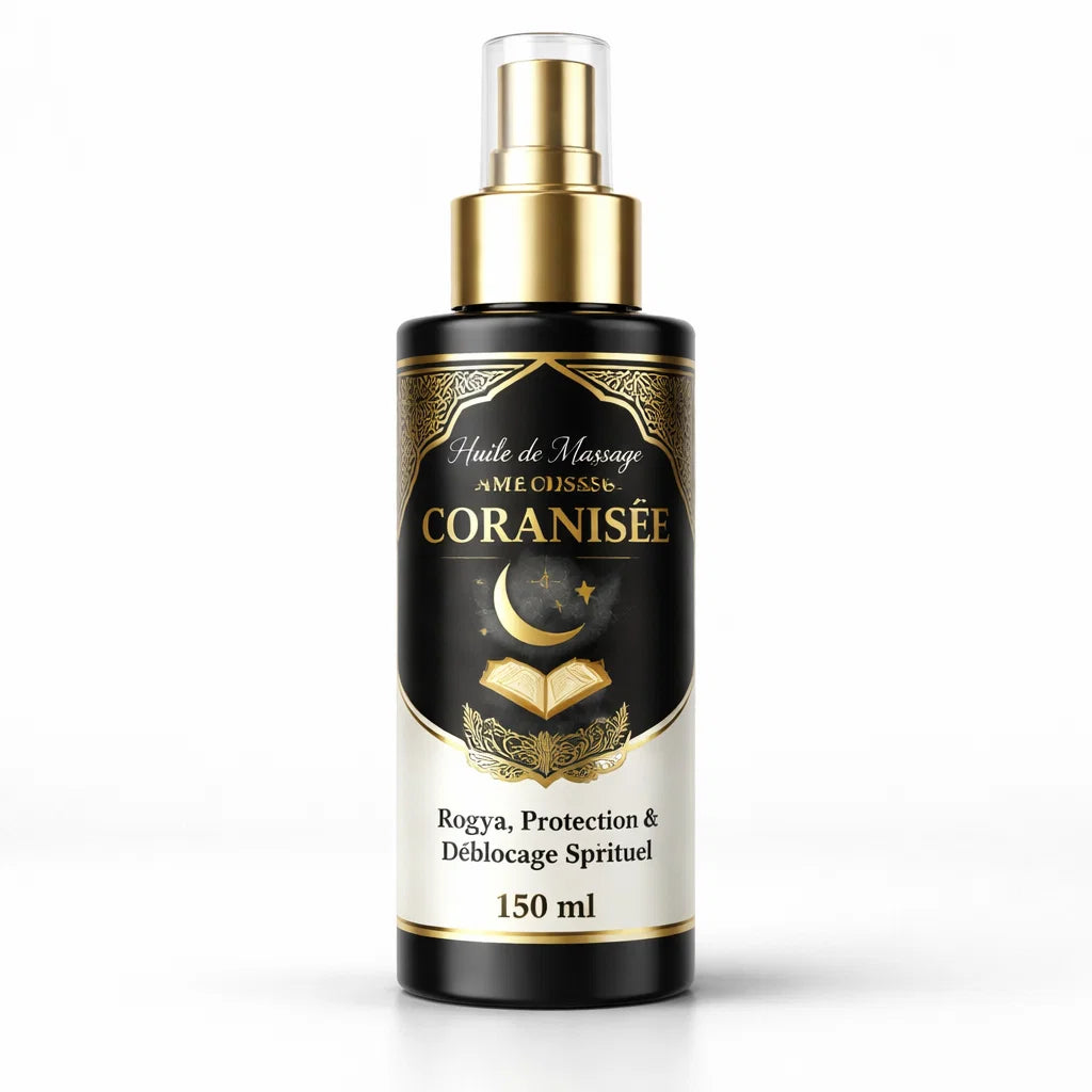 Huile de Massage Coranisée 150 ml – Roqya, Protection & Déblocage Spirituel